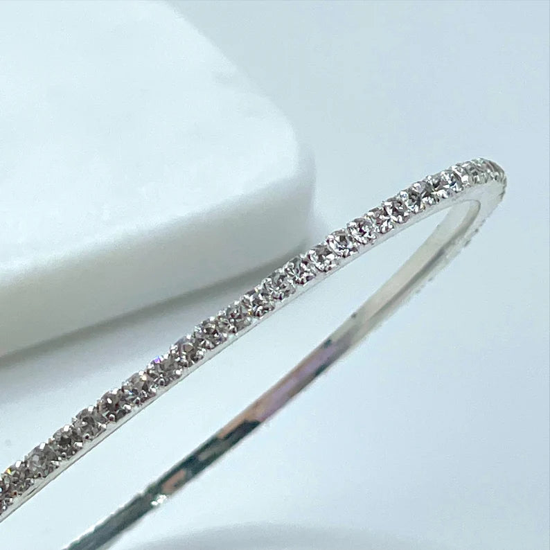 18k Silver Filled with Cubic Zirconia  Bangle Bracelet