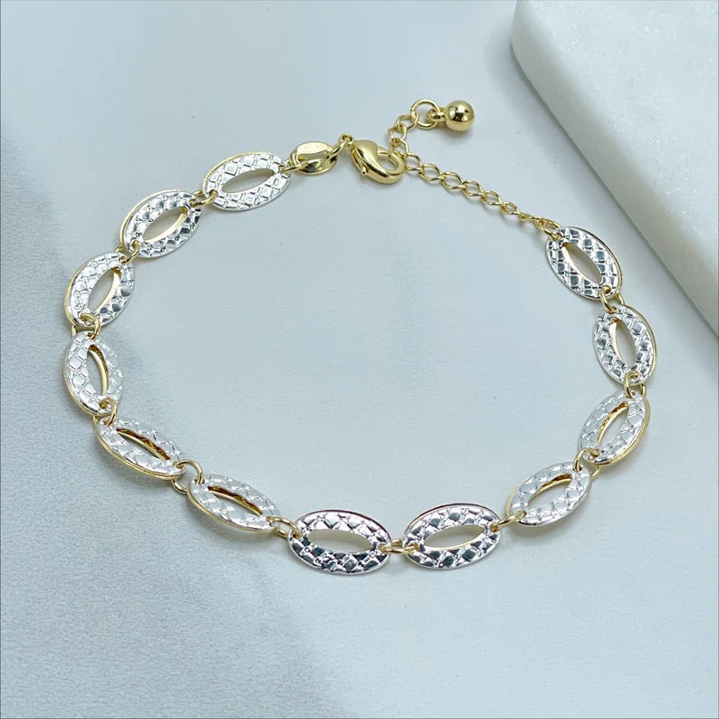 18k Gold Filled & Silver Filled two faces, Coffee Grain 8 inches Bracelet