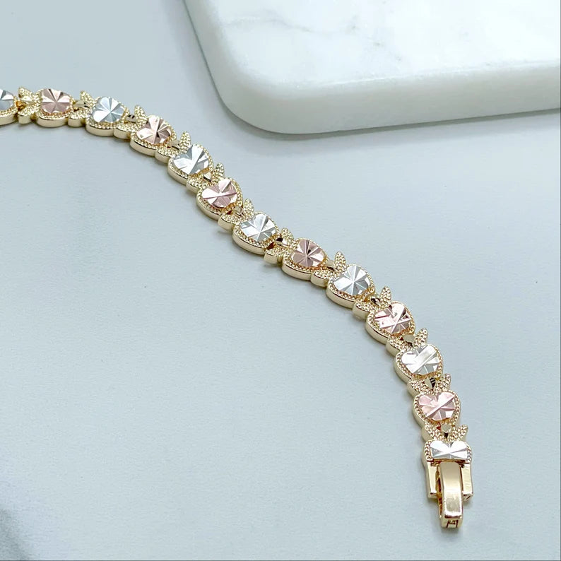 18k Gold Filled Three Tone Texturized Apple 8 inches Bracelet