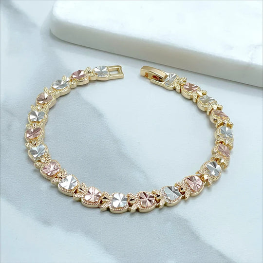 18k Gold Filled Three Tone Texturized Apple 8 inches Bracelet