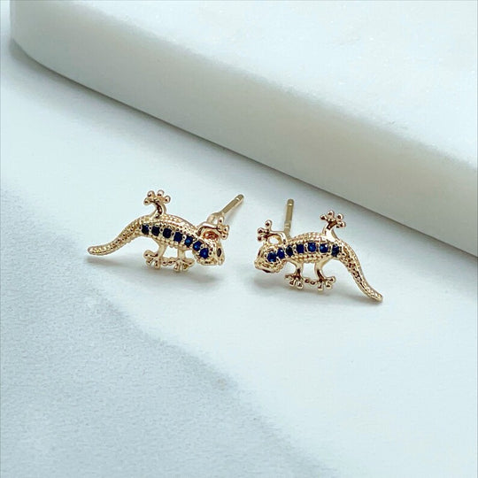 18k Gold Filled Fancy CZ Blue Cubic Zirconia Lizard Stud Earrings
