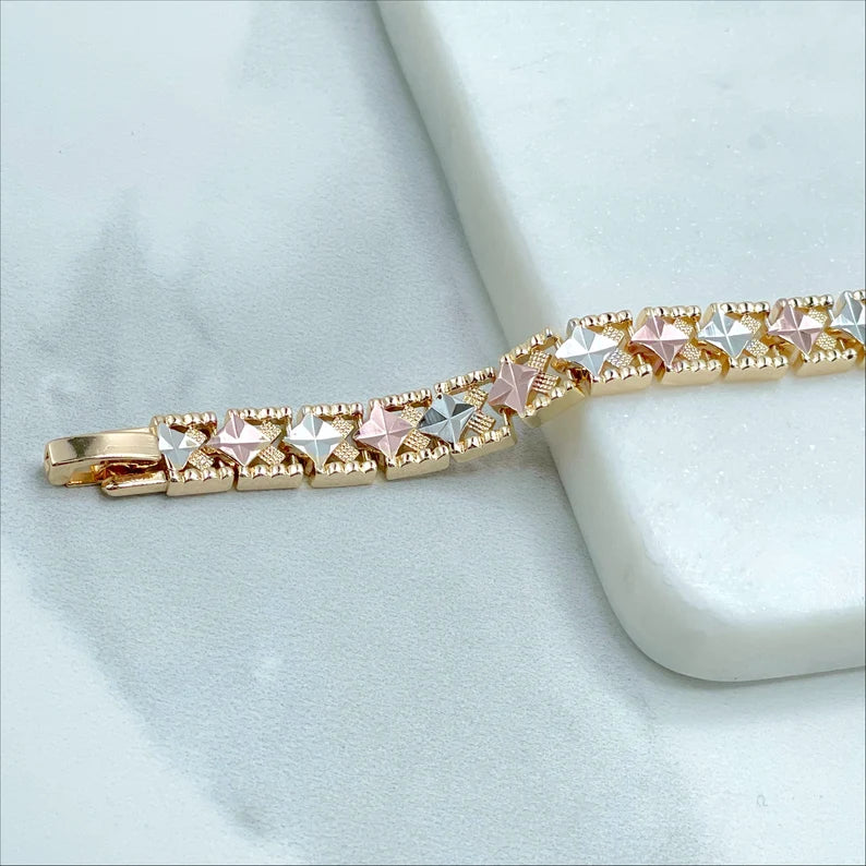 18k Gold Filled Three Tone Texturized Triangle 8 inches Bracelet