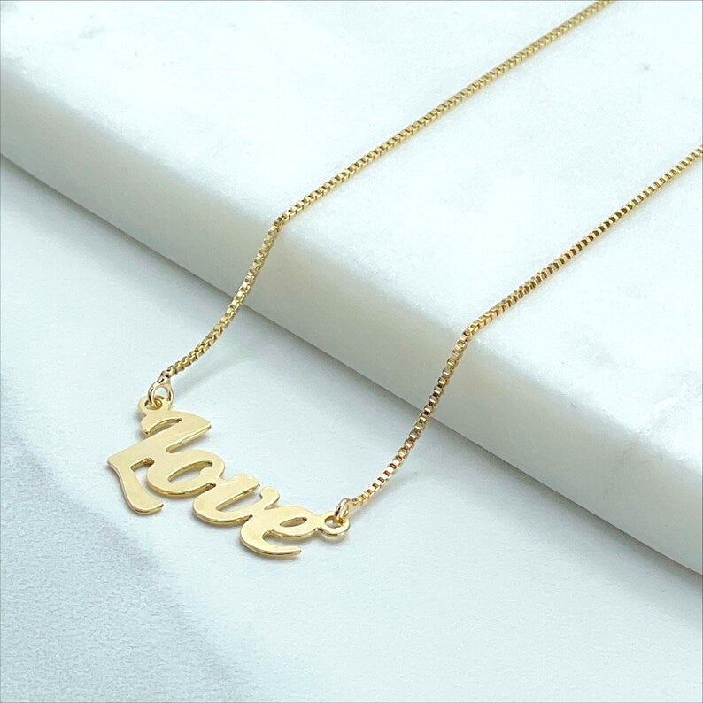 18k Gold Filled 1mm Box Chain Necklace "LOVE" Word Letters