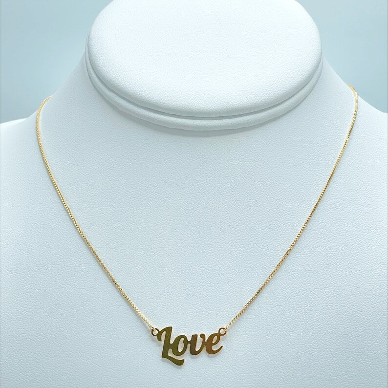 18k Gold Filled 1mm Box Chain Necklace "LOVE" Word Letters