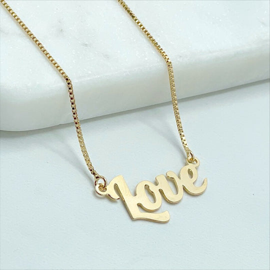 18k Gold Filled 1mm Box Chain Necklace "LOVE" Word Letters