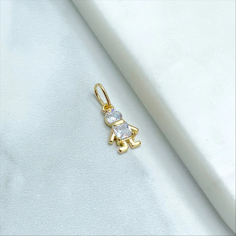 18k Gold Filled with Cubic Zirconia Boy or Girl Shape Pendant Charms