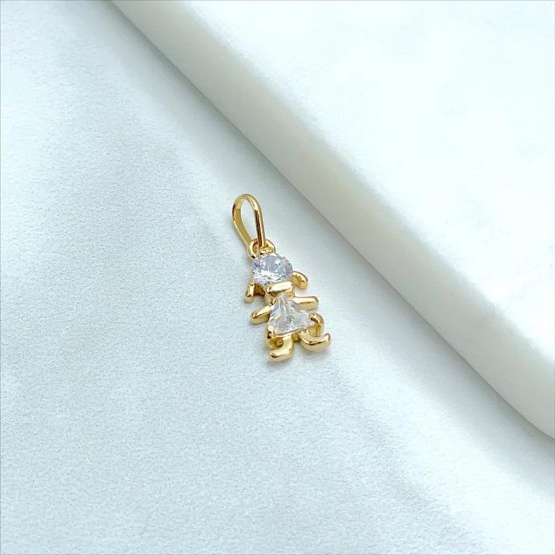 18k Gold Filled with Cubic Zirconia Boy or Girl Shape Pendant Charms