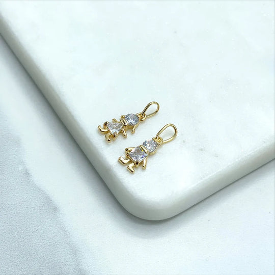18k Gold Filled with Cubic Zirconia Boy or Girl Shape Pendant Charms