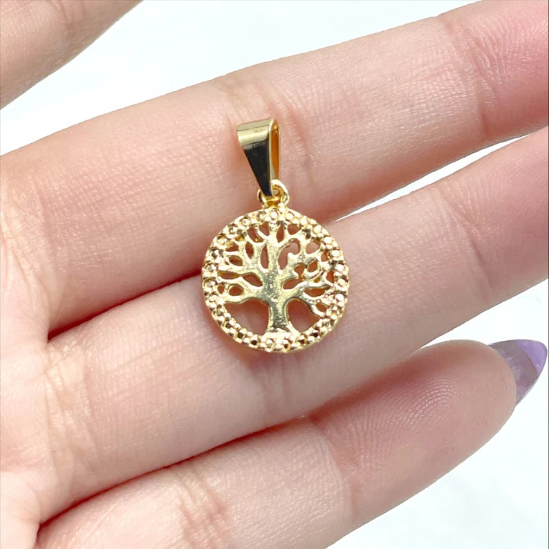 18k Gold Filled Tiny Tree of Life Vida, 13mm Cabala Charms Pendant