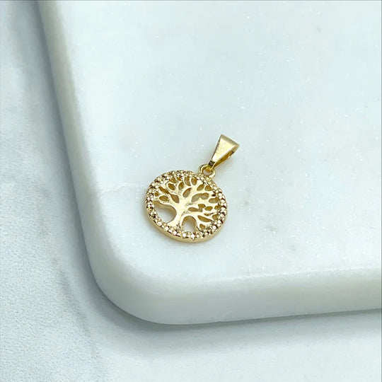18k Gold Filled Tiny Tree of Life Vida, 13mm Cabala Charms Pendant
