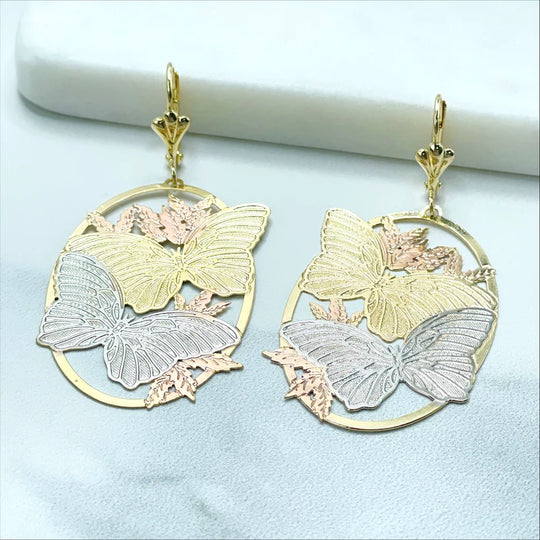18k Gold Filled Three Tone Butterfly Shape Earrings, Cutie Vintage Earrings