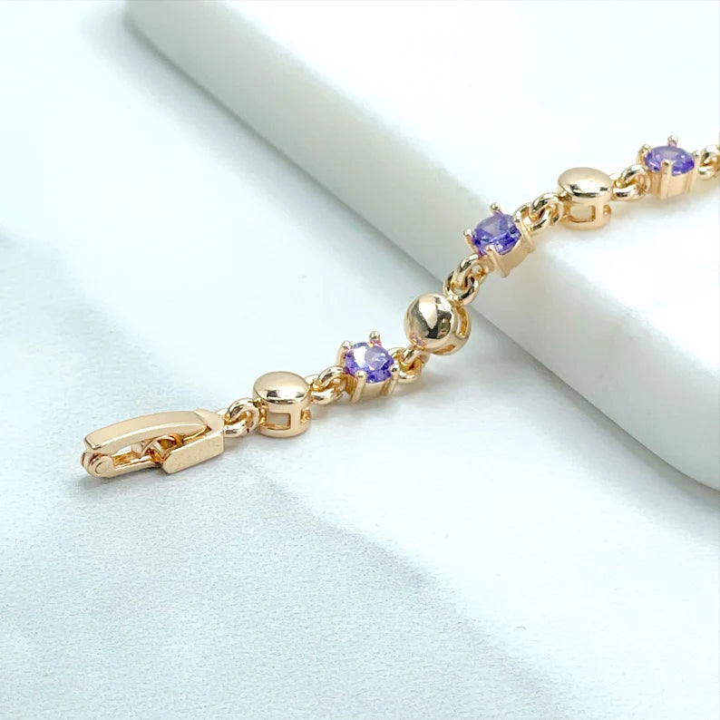 18k Gold Filled Purple Zirconia, Fancy Bracelet