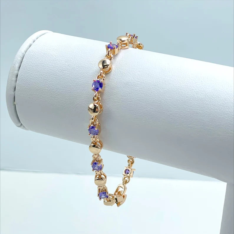 18k Gold Filled Purple Zirconia, Fancy Bracelet