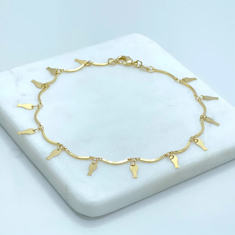 18k Gold Filled Wave Link, Key Charms Anklet Wholesale