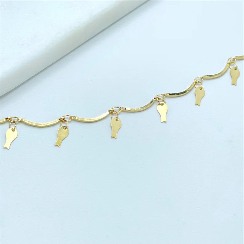 18k Gold Filled Wave Link, Key Charms Anklet Wholesale