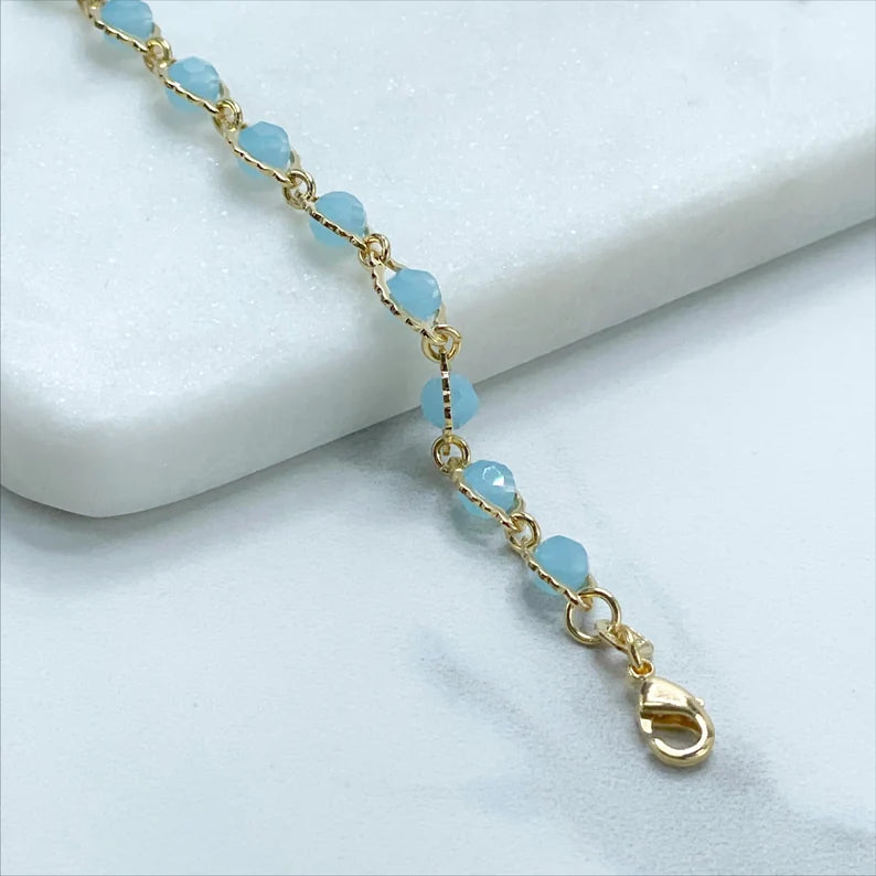 18k Gold Filled Fancy 6mm Sky Blue Bracelet