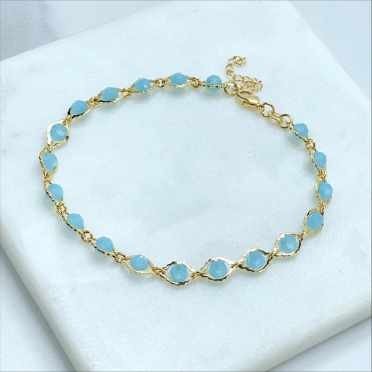 18k Gold Filled Fancy 6mm Sky Blue Bracelet