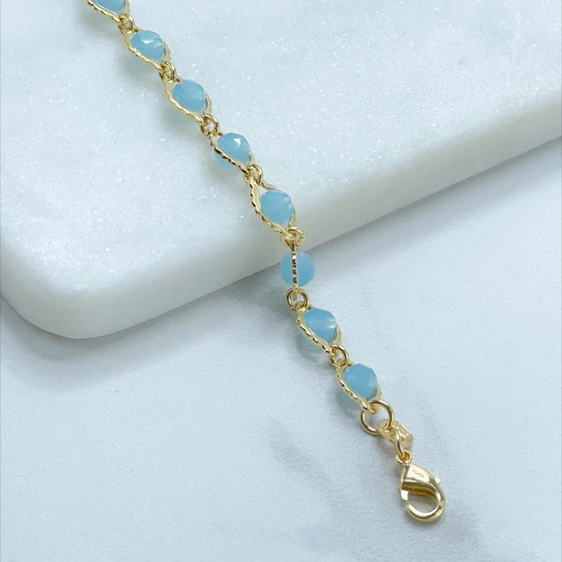 18k Gold Filled Fancy 6mm Sky Blue Bracelet