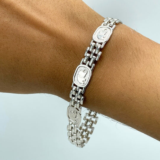Silver Filled 10mm Speciality Chain with 03 Rectangular Elephants Charms Bracelet