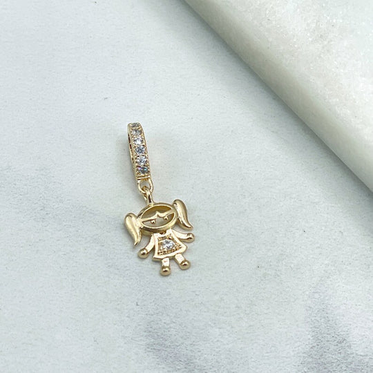 18k Gold Filled Cubic Zirconia Details Cutout Girl Daughter Shape Charm Pendant