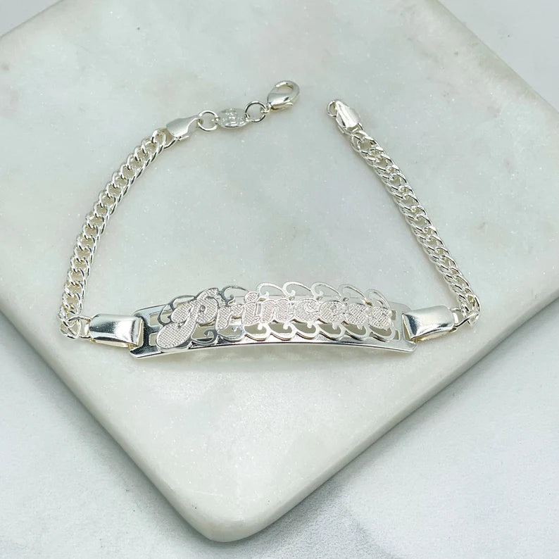 Silver Filled Curb Link Chain with "Princess" Word Cutout ID Bracelet