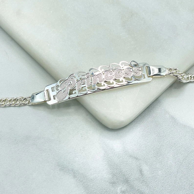 Silver Filled Curb Link Chain with "Princess" Word Cutout ID Bracelet