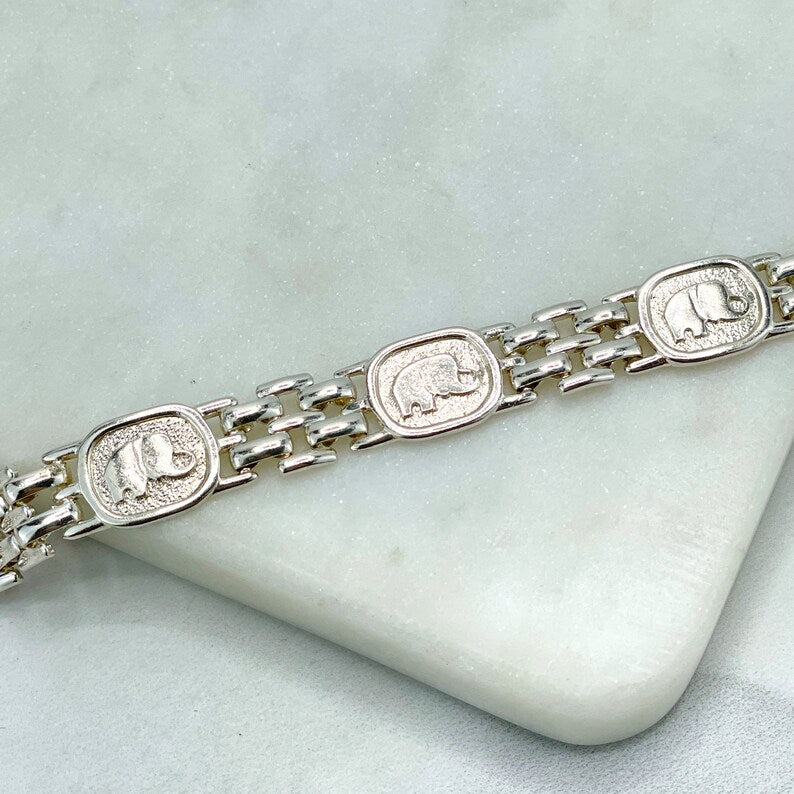 Silver Filled 10mm Speciality Chain with 03 Rectangular Elephants Charms Bracelet
