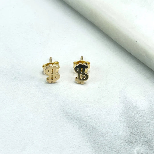 18k Gold Filled Petite Dollar Money Sign Symbol Shape Stud Earrings