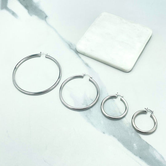 Silver Filled 2mm Thickness Hoops Earrings 30mm, 40mm, 50mm or 60mm, Wholesale