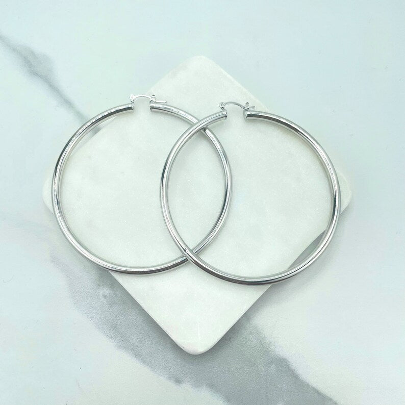 Silver Filled 2mm Thickness Hoops Earrings 30mm, 40mm, 50mm or 60mm, Wholesale