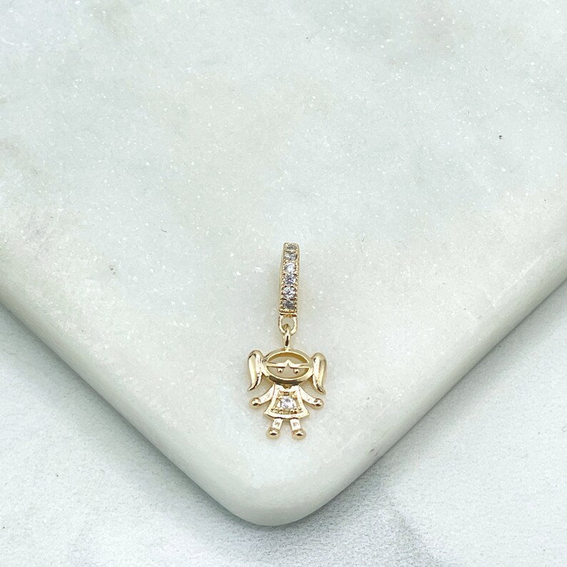 18k Gold Filled Cubic Zirconia Details Cutout Girl Daugther Shape Charm Pendant, Mother Jewelry, Wholesale Jewelry Making Supplies  Charm Size:  -Length: 21mm / Width: 8mm