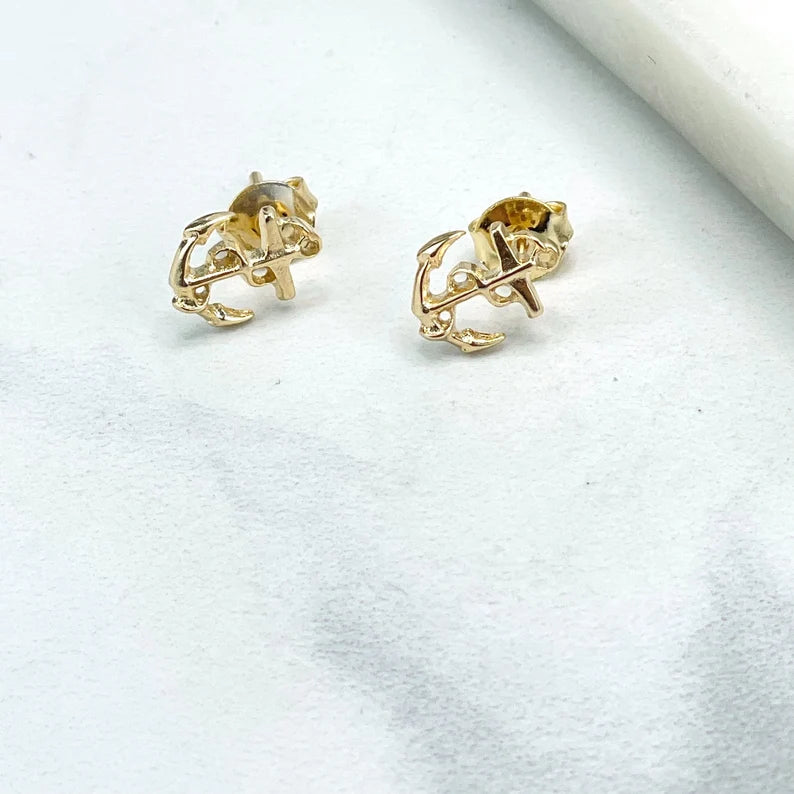 18k Gold Filled Petite Anchor with Rope Stud Earrings, Wholesale