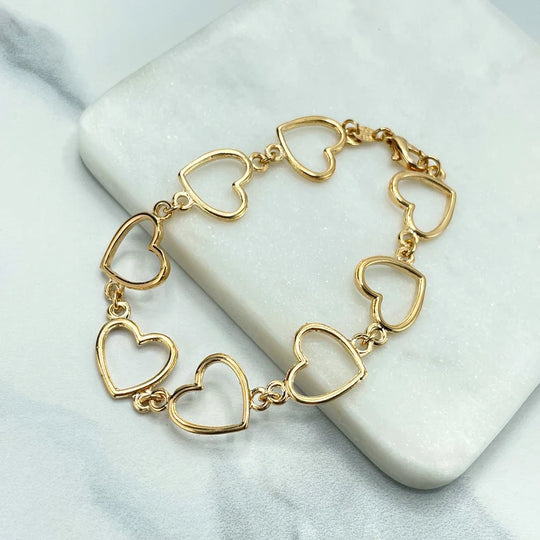 18k Gold Filled Cutout Hearts Linked Bracelet, Wholesale