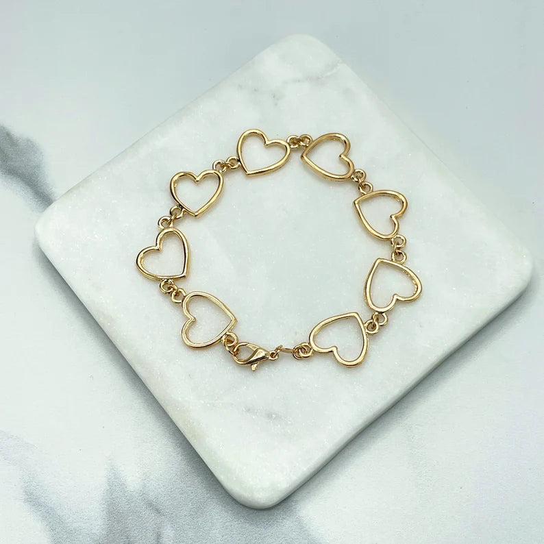 18k Gold Filled Cutout Hearts Linked Bracelet, Wholesale