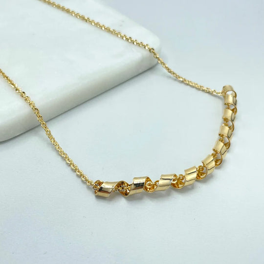 1818k Gold Filled 2mm Speciality Chain with Twisted Long Charm Necklace, Wholesale