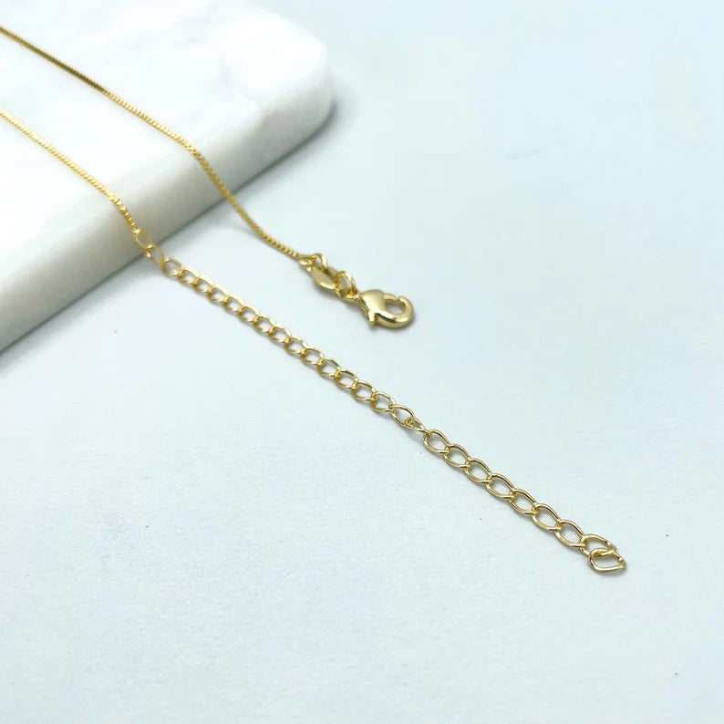 18k Gold Filled 1mm Box Chain and Clear Micro Cubic Zirconia Half Moon & Polished Star Charm Necklace, Wholesale