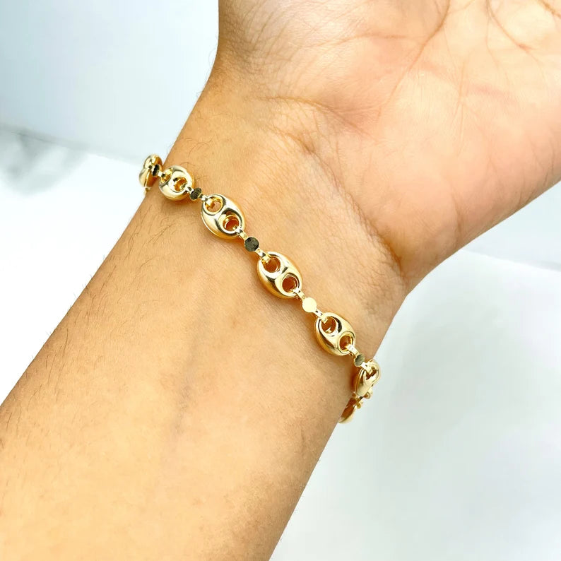 18k Gold Filled 6mm Mariner Anchor Chain, Chunky Link Mariner Chain Linked Bracelet, Wholesale