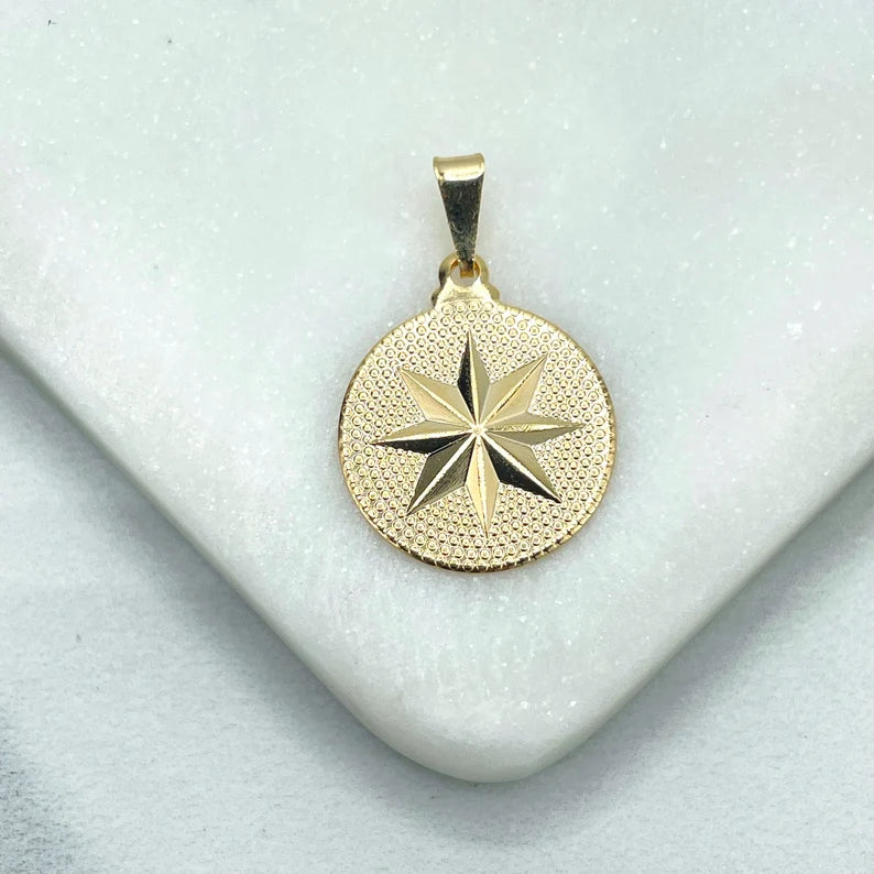 18k Gold Filled Nautical Maritime Compass, Guiding Star Charm, North Star Disc Pendant