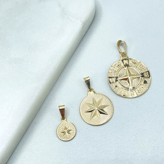 18k Gold Filled Nautical Maritime Compass, Guiding Star Charm, North Star Disc Pendant