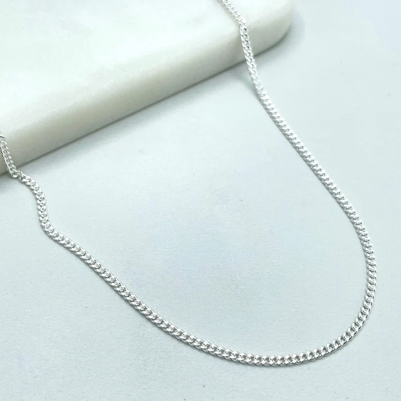 925 Sterling Silver 1mm Curb Link Cuban Link Chain, Dainty Chain, 18 Inches Long, Stamped 925, Wholesale