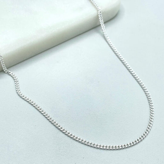 925 Sterling Silver 1mm Curb Link Cuban Link Chain, Dainty Chain, 18 Inches Long