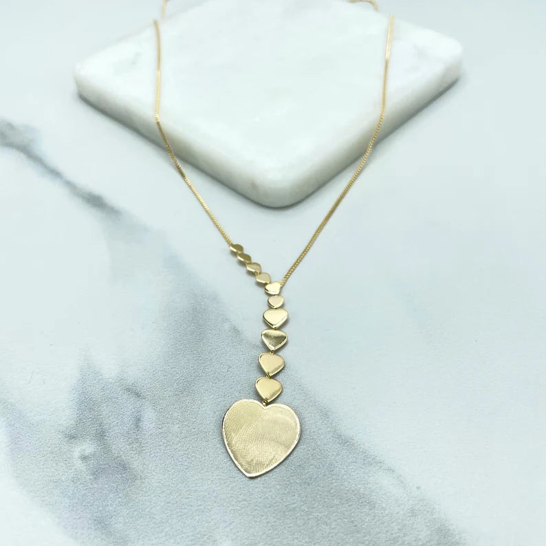 18k Gold Filled 1mm Box Chain with growing Hearts Sidead and Large Heart Charm