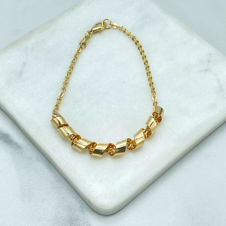 18k Gold Filled 2mm Speciality Chain with Twisted Long Charm Necklace or Bracelet Set