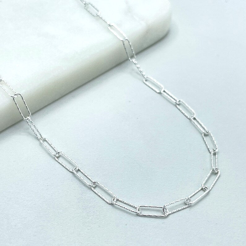 925 Sterling Silver 3mm Paperclip Chain, Dainty Chain, 16 Inches Long