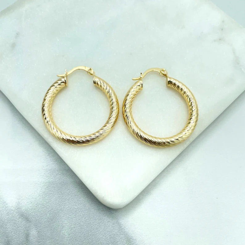 18k Gold Filled 30mm Twisted Style Hoop Earrings