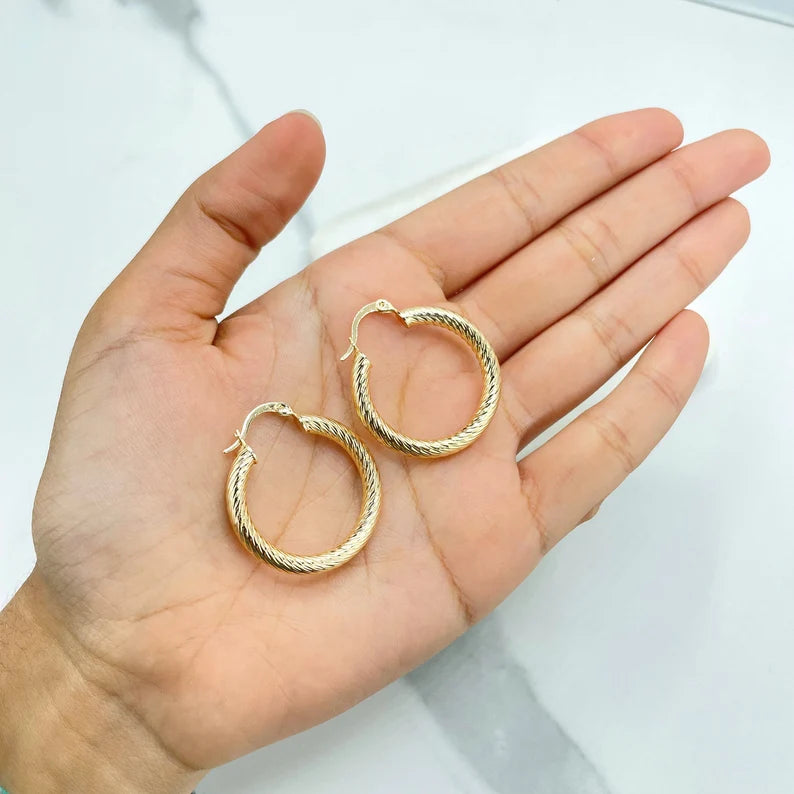 18k Gold Filled 30mm Twisted Style Hoop Earrings