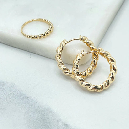 18k Gold Filled 25mm Croissant Design Hoops Earrings or Croissant Stackable Ring