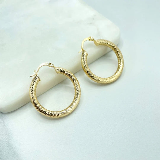 18k Gold Filled 30mm Twisted Style Hoop Earrings