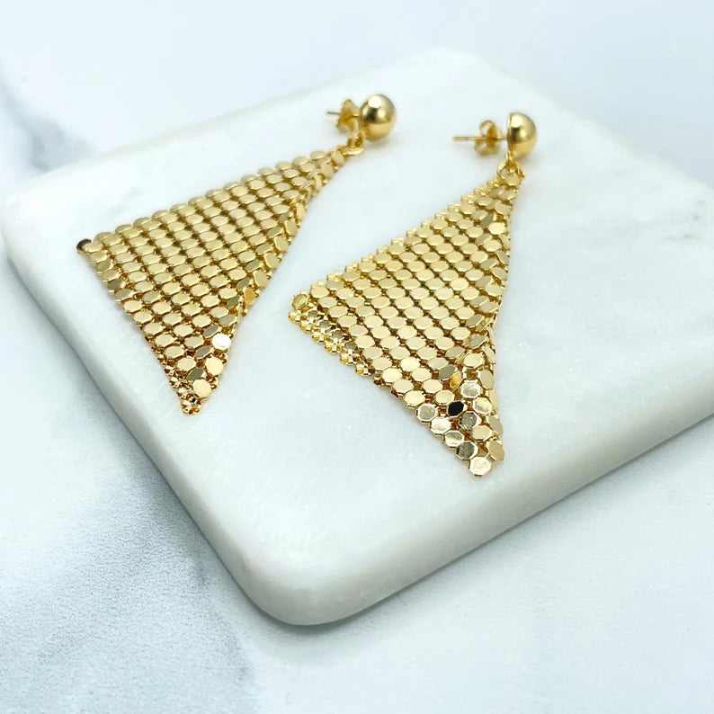 18k Gold Filled Drop & Dangle Mesh Earrings, Cascade Dot Chain Dangle Earrings