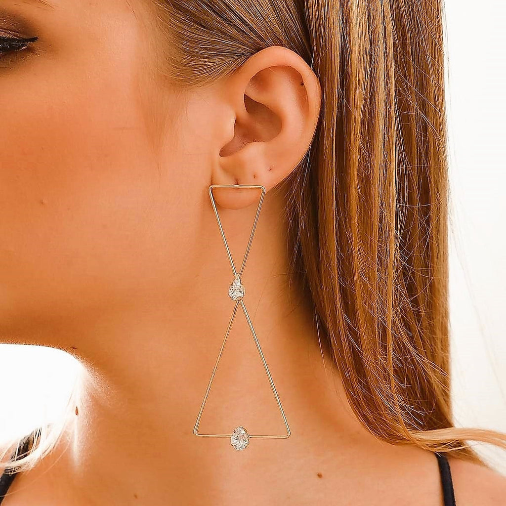 18k Gold Filled Cubic Zirconia Long Triangles Shape Drop Earrings